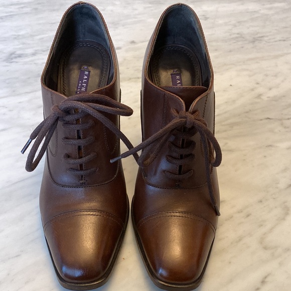 Ralph Lauren Purple Label Leather Heeled Oxfords - sz 38 - Picture 6 of 11